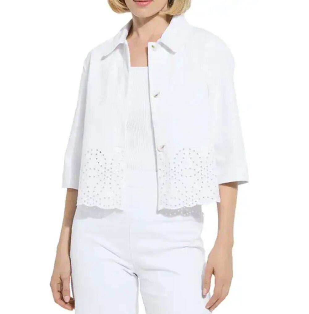 Lysse Women's White Collared Gen Eyelet Embroidered Jacket Size S